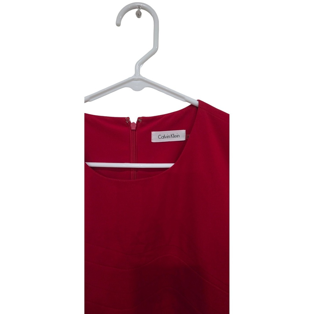 Calvin Klein Red Sleeveless Pleated Tiered Sheath Dress Size 8 - Picture 2 of 6